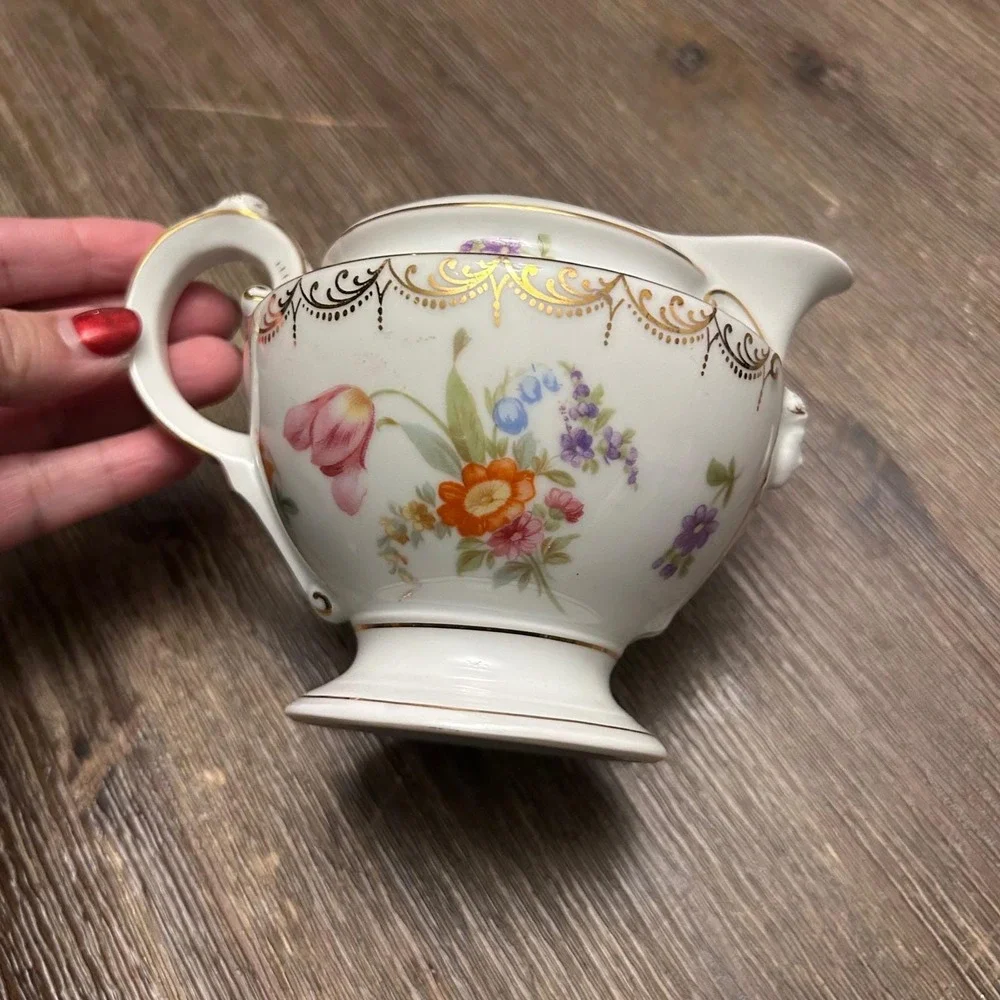 Vintage‎ porcelain Floral Creamer White Gold Gilt Rosenthal Empire